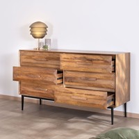 V Vandana Commode en bois de manguier de style Royal Craft avec pieds en métal et 6 tiroirs demi-larges