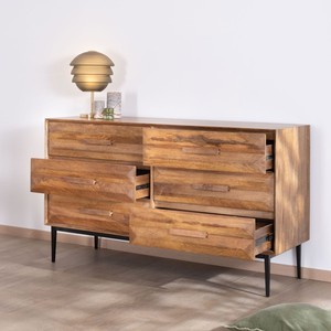 Vandana Royal - Cómoda de madera de mango estilo artesanal con patas metálicas y 6 cajones de media anchura - Product Image 3