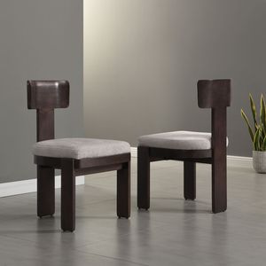 Set of 2 Gray Upholstered <b>Dining</b> <b>Chairs</b> with Dark <b>Brown</b> Solid Rubber Wood Legs 330 LBS Weight Capacity 330 LBS Weight Capa - Product Image 1