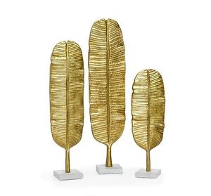 Grande sculpture abstraite en métal doré en forme de feuille pour la décoration intérieure, sur socle carré, pour bureau ou jardin - Product Image 6