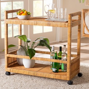 Drinks service trolley wholesale cost rattan cane drink cart trolleys wine carts with handles - Product Image 5
