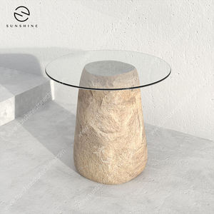 Modern Round <b>Stone</b> Coffee <b>Table</b> with Tempered Glass <b>Top</b> Minimalist Living Room Furniture Handmade Design - Product Image 5