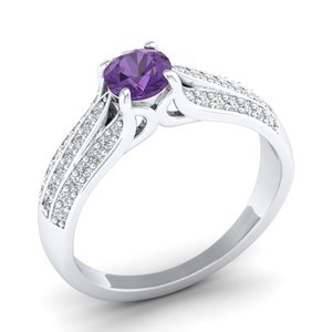 Anillos Solitarios REYES de Diseño Elegante en Oro Sólido de 14K con Corte Brillante Redondo, Gema de Amatista de 0.5 Quilates y Moissanitas para Mujer - Product Image 2