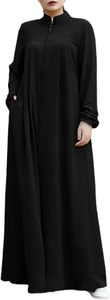 Robe longue Abaya pour femme à manches longues, col montant, couleur unie, coupe ample, en polyester, style modeste, pour usage quotidien, style Moyen-Orient - Product Image 3