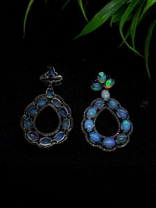 Ethiopian <b>Opal</b> Diamond <b>Earring</b> Pave Diamond <b>Earrings</b> 925 Sterling Silver Handmade Oxidized Dongle Diamond <b>Earring</b> Gift For Her - Product Image 2