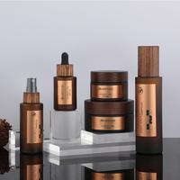 Juego de Envases de Cosméticos Ecológicos de Madera de Fresno, Juego de Viaje para el Cuidado de la Piel, Botella de Vidrio Ámbar con Tapa de Bambú, Impresión Personalizada