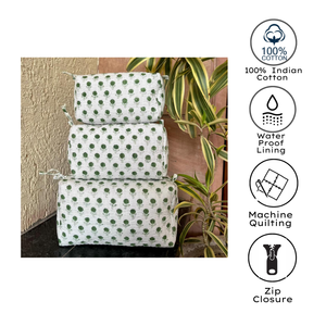 Jaipur Hand Block Print Quilted Cotton Floral Design <b>Toiletry</b> Bag Set Cosmetic Travel <b>Storage</b> Gift Eco Friendly Waterproof - Product Image 3