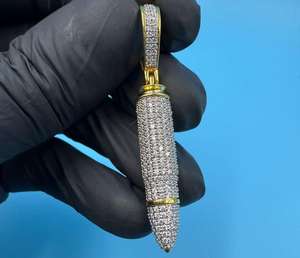 Colgante de bala con micro pavé de diamantes, estilo Hip Hop, de plata 925, con incrustaciones de circonitas, dijes personalizados - Product Image 6