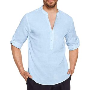 Chemise décontractée homme OEM 2026 en coton et lin, col montant, manches longues, infroissable, satinée, simple boutonnage, été - Product Image 5