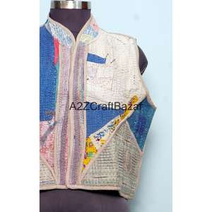 Veste matelassée Kantha 100% coton faite à la main pour femmes, motif floral imprimé, respirante, toutes saisons, manches classiques - Product Image 2