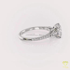 Anillo de Compromiso con Corte Redondo, Cultivado en Laboratorio, Oro Blanco, Halo Oculto, Engaste Catedral, Anillo Solitario para Novia, Elegante Anillo de Boda - Product Image 4