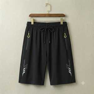 <b>Men's</b> Black Solid Anti-Wrinkle Mid Waist Drawstring Board <b>Shorts</b> with <b>Zip</b> <b>Pockets</b> Quick Dry Polyester Casual Sport OEM Service - Product Image 6