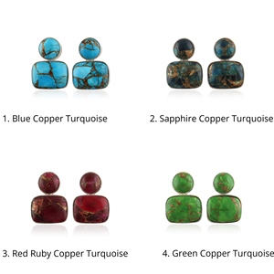 Boucles d'oreilles clous en cuivre plaqué argent 18 carats avec pierres précieuses turquoise pour femmes, style tendance et unique, bijoux minimalistes et audacieux, vente en gros - Product Image 1