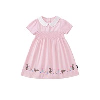 Robe smockée en coton mélangé Jiefute en gros, style européen, motif floral rose, broderie lapin, pour filles de 2 à 7 ans