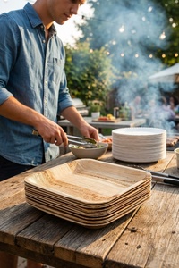 Assiettes écologiques en Areca de 7 pouces carrées pour la restauration, les services alimentaires, les restaurants, les hôtels et les fêtes - Product Image 1