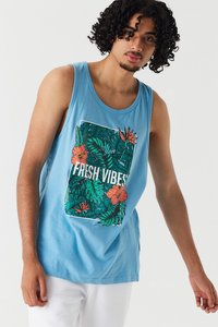 Camiseta sin mangas azul claro para hombre con estampado Fresh Vibes, diseño de cuello redondo, informal - Product Image 2