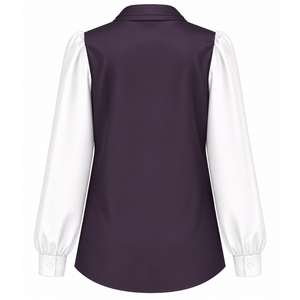 Blusa de satén NCNW Council con cuello de lazo y logo bordado, manga abullonada, blusa moderna morada y blanca para mujer - Product Image 3