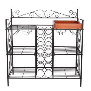 Mobiletto da Cucina in Metallo Nero a Sei Ripiani con Portabottiglie per 12 Bottiglie e Portabicchieri per 12 Calici - Product Image 6