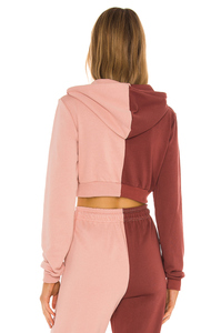 He She Wears Women Color Block Hooded Drawstring <b>Crop</b> Top <b>Joggers</b> Set Full Sleeve Casual Tracksuit Autumn Wear Polyester/Cotton - Product Image 5