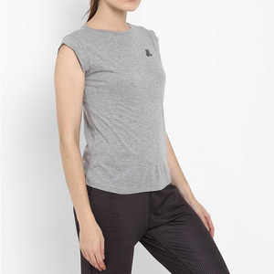 T-shirt décontracté pour femme en jersey 100 % coton biologique gris à manches courtes et col rond, couleur unie, respirant, séchage rapide, écologique, idéal pour l'été - Product Image 3