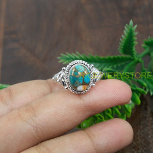 แหวนมุกสีฟ้าเทอร์ควอยซ์ แหวนเงินแท้ 925 แหวนทำมือ ดีไซน์ไม่ซ้ำใคร แหวนประดับอัญมณี เครื่องประดับเทอร์ควอยซ์ ของขวัญ - Product Image 2