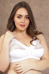 Sujetador de encaje blanco de cobertura total para mujer, sin aros, mezcla de algodón, soporte suave, talla grande, para uso diario - Product Image 4