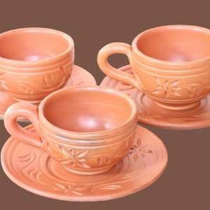 Juego de Taza y Platillo de Cerámica Hechos a Mano por Artesanos Tradicionales, Juego de Tazas de Café de Arcilla Terracota para el Hogar - Product Image 3