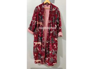 Robe Kimono Longue en Velours Tricoté Imprimé Gris, Épaisse, pour l'Automne et l'Hiver, Peignoir de Demoiselle d'Honneur, Robe de Chambre pour Femme, Bordeaux - Product Image 3