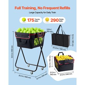 Cesto Portapalline da Tennis con Capacità di 175 Palline e Carrello Pieghevole per Pickleball, Portatile con Ruote per Facile Raccolta - Product Image 2