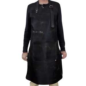 High Quality Leather <b>Apron</b> for Barista Chef <b>BBQ</b> Grill Durable Cowhide <b>Apron</b> with Pockets OEM ODM Bulk Supply LPN-0289 - Product Image 1