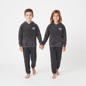 Conjunto de dos piezas de algodón con capucha y cremallera media, color gris sólido, lavado ácido, informal, personalizado, para niños, unisex, corte regular - Product Image 4
