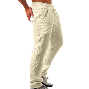 Pantalon d'été coréen en lin pour hommes Nouveau pantalon respirant de couleur unie Pantalon confortable Fitness Yoga Jogging Pantalon de survêtement Streetwear - Navy, - Product Image 4