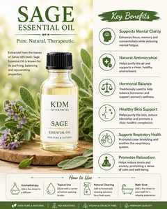 Aceite Esencial de Salvia KDM Enterprises 100% Puro Destilado al Vapor, Revitalizador de Piel Ecológico y Nutritivo para Todo Tipo de Piel y Cabello - Product Image 6