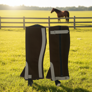 Women's Custom Equestrian Half <b>Chaps</b> Synthetic Leather Zipper Closure Comfortable Fit <b>Riding</b> Leg Guards - Product Image 3