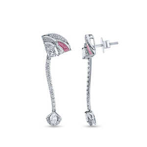 Boucles d'oreilles pendantes en or massif 18 carats avec diamants naturels, bijoux de luxe pour fiançailles et mariage - Product Image 2