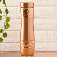 Bouteille en cuivre pur indien, base texturée côtelée, gourde d'hydratation sans soudure, étanche, réutilisable, bouteille d'eau en métal - Product Image 2