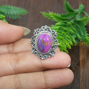 Bague Statement en Argent Sterling 925 avec Turquoise et Cuivre Violet, Design Fait Main, Bague en Pierre Précieuse, Bijou Bohème Turquoise, Cadeau pour Elle - Product Image 5