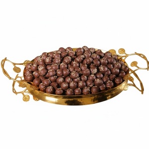 Plateau décoratif en or luxueux, élégant plateau de service en métal doré pour mariage, événements et fournitures de fête, prix d'usine - Product Image 1