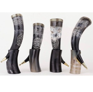 Handmade Viking Drinking Horn with Wooden Stand Engraved Norse Design Natural Buffalo Horn <b>Mug</b> - Product Image 6