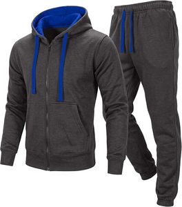 Ensemble de survêtement 2 pièces pour homme avec logo personnalisé OEM, sweat à capuche zippé et pantalon de jogging en polaire polyester/coton pour l'hiver - Product Image 6