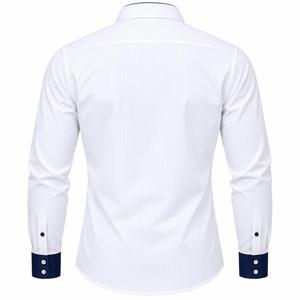 Camisa de Vestir a Rayas para Hombre, Manga Larga, Cuello Clásico, Puños en Contraste Azul Marino, Antiarrugas, Ropa Formal de Primavera, Ropa Formal para Hombre - Product Image 2