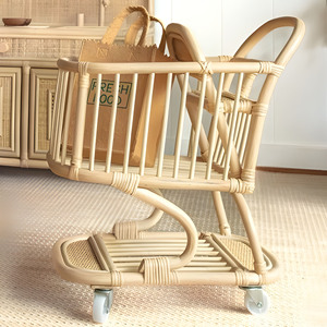 <b>Mini</b> rattan shopping cart for baby eco friendly kids toy best selling <b>supermarket</b> trolley carts - Product Image 5