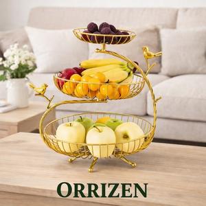 Support à fruits 3 niveaux doré, écologique, durable et multifonctionnel, en métal, pour fruits et légumes, design oiseau, rangement de comptoir - Product Image 3
