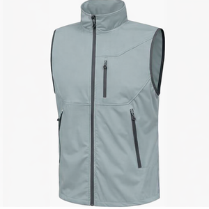 Gilet réfléchissant coupe-vent léger pour homme, sans col, fermeture éclair, couleur unie, vêtement d'extérieur décontracté, idéal pour l'été, 100 % polyester - Product Image 1