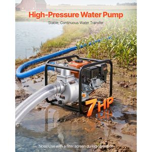 Pompa d'Acqua Portatile a Benzina 7HP con Tubo di Scarico da 25 Piedi, Pompa di Trasferimento Acqua Semi-Sporca 3-in-1, 264 GPM per Pompe da Piscina - Product Image 2
