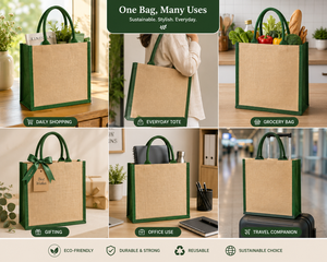 ถุงช้อปปิ้งปอกระเจาสีเขียวขนาดกลางพร้อมหูหิ้วสำหรับใส่ของชำ - Product Image 5