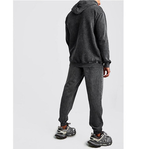 Ensemble de survêtement décontracté pour homme en coton délavé gris foncé, coupe ample, longueur intégrale, couleur unie, respirant, idéal pour l'automne - Product Image 3