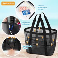 Sac de plage en maille personnalisé pour l'été avec plusieurs poches pour la piscine, la natation, les voyages, le shopping, les sports et les activités de plein air