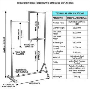 Expositor de ropa moderno y resistente Bros Display, perchero metálico plegable y portátil, expositor para minoristas, OEM ODM Vietnam - Product Image 2