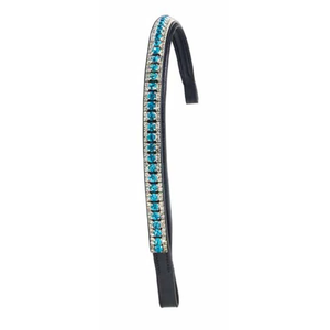 Diadema para caballo de diseño moderno con 3 filas de cristales de vidrio blancos y verde azulado, diadema de cuero genuino de búfalo con acolchado suave tipo piel de vaca. - Product Image 6